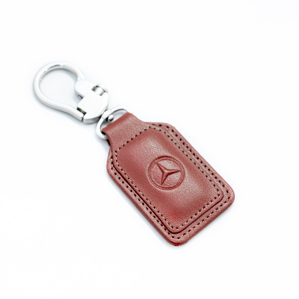 NEW RARE VINTAGE RED MERCEDES - BENZ CAR Leather Key Chain Ring Fob NOS